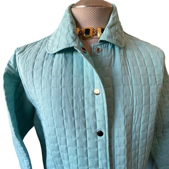 Marisa Christina Quilted Jacket 100% Silk Green Med Minimalist Barn Chore Work - Picture 1 of 12